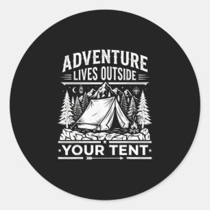 Adesivo Redondo Aventura vive fora da tenda camping trilhas -