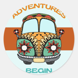 ADESIVO REDONDO AVENTURAS BOHEMIANAS COMEÇAM NA LUA DE MEL