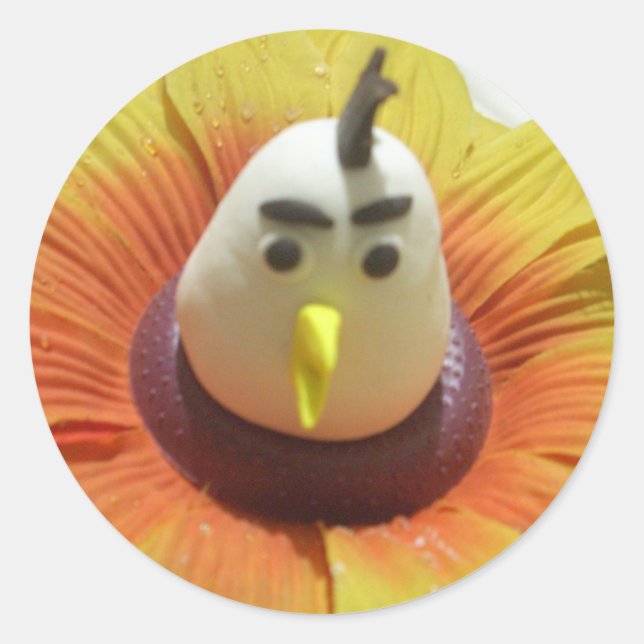 Adesivo Redondo Aves Esculpidas na Impressão de Arte de Girassol (Frente)