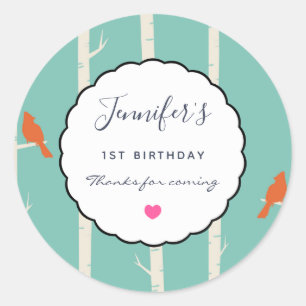 Adesivo Redondo Aves Laranja Retroativas em Obrigados de aniversár