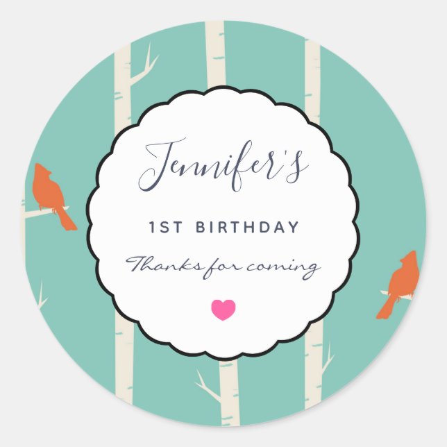 Adesivo Redondo Aves Laranja Retroativas em Obrigados de aniversár (Frente)