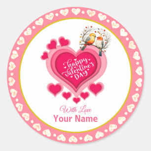 Adesivo Redondo Aves românticas no Dia de os namorados e Coração d