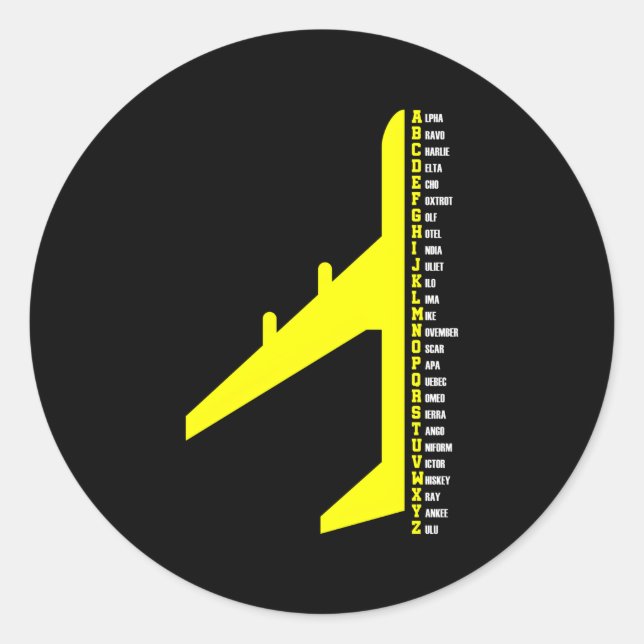 Adesivo Redondo Aviador Piloto de Alfabeto Fonético (Frente)