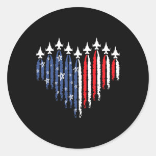 Adesivo Redondo Avião a Jato de Caça Retro Bandeira Americana Cora