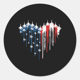 Adesivo Redondo Avião a Jato de Combate Retro Bandeira Americana C