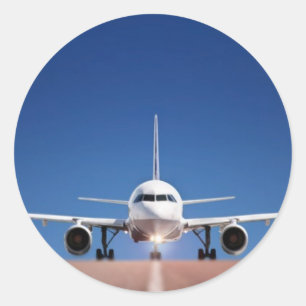 ADESIVO REDONDO AVIÃO ALINHADO NA PISTA DE DECOLAGEM