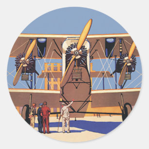 Adesivo Redondo Avião Biplano de Viagem e Transporte Antigo