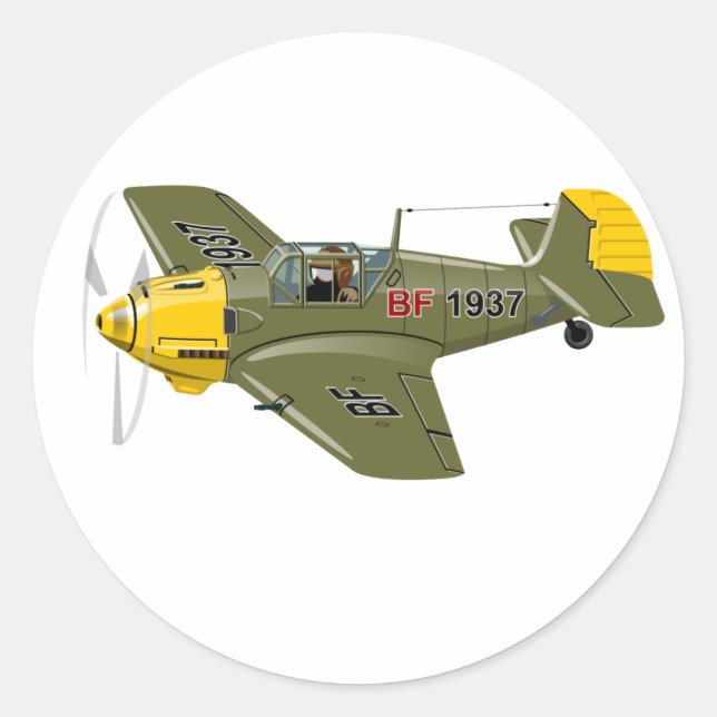 Adesivo Redondo Avião-caça-retrô-animação (Frente)