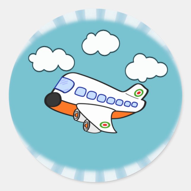 Adesivo Redondo Avião Cartoon (Frente)
