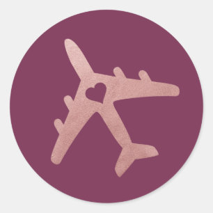 Adesivo Redondo Avião cor-de-rosa Dourado cor-de-rosa com coraç