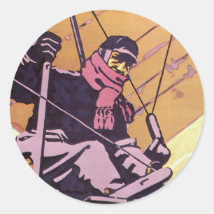 Adesivo Redondo Avião de Asa Delta de Transporte Vintage