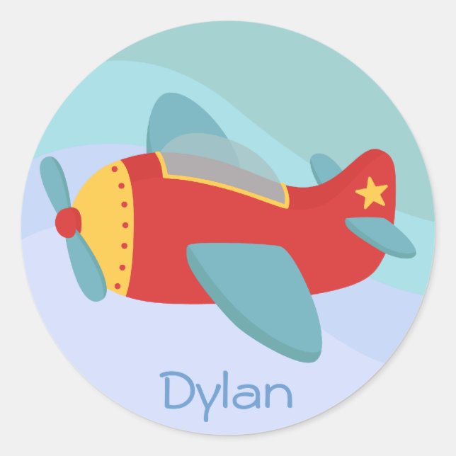 Adesivo Redondo Avião de Cartoon Colorível e Adorável (Frente)