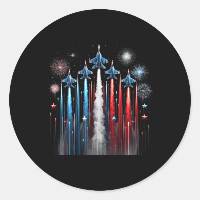 Adesivo Redondo Avião de Jato Bandeira Americana Patriótica 4º O (Frente)