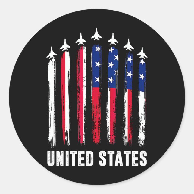 Adesivo Redondo Avião De Jato De Combatente Retroativo Usa Bandeir (Frente)