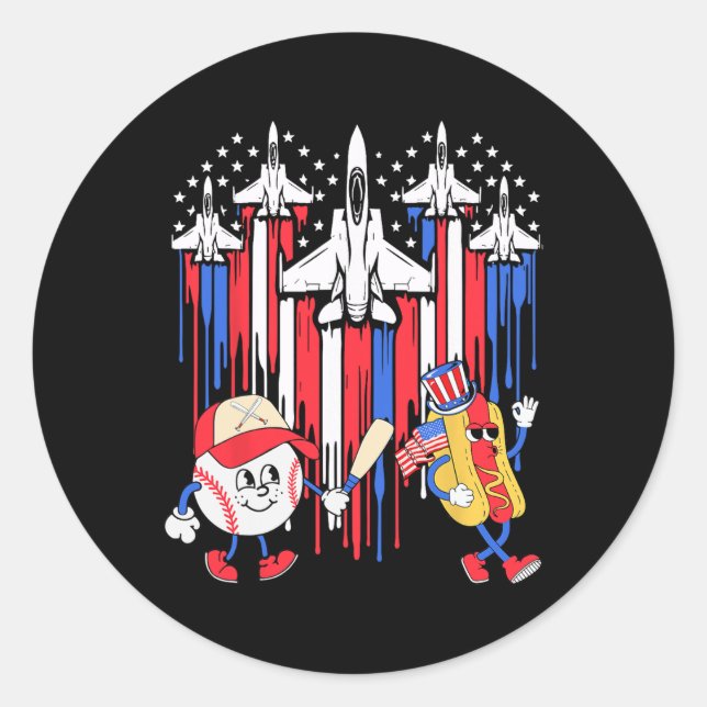 Adesivo Redondo Avião De Jato De Combatente Usa Bandeira Baseball  (Frente)