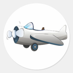 Adesivo Redondo Avião de Propulsor de Desenho Animado Branco Estil