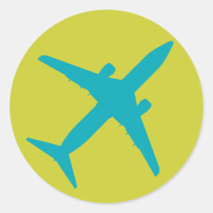 Adesivo Redondo Avião Gráfico em Azul Água