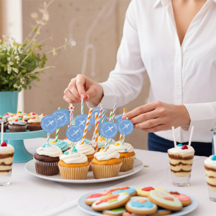Adesivo Redondo Avião no céu azul personalizado Aniversário
