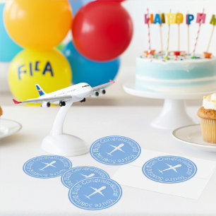 Adesivo Redondo Avião Personalizado em Parabéns Azuis Altos