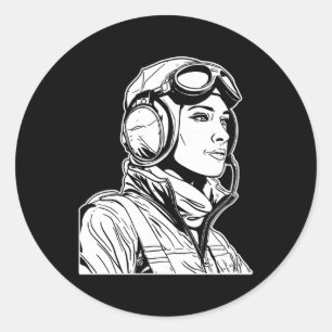 Adesivo Redondo Avião Piloto Aeronáutico Avião Voador Aviato