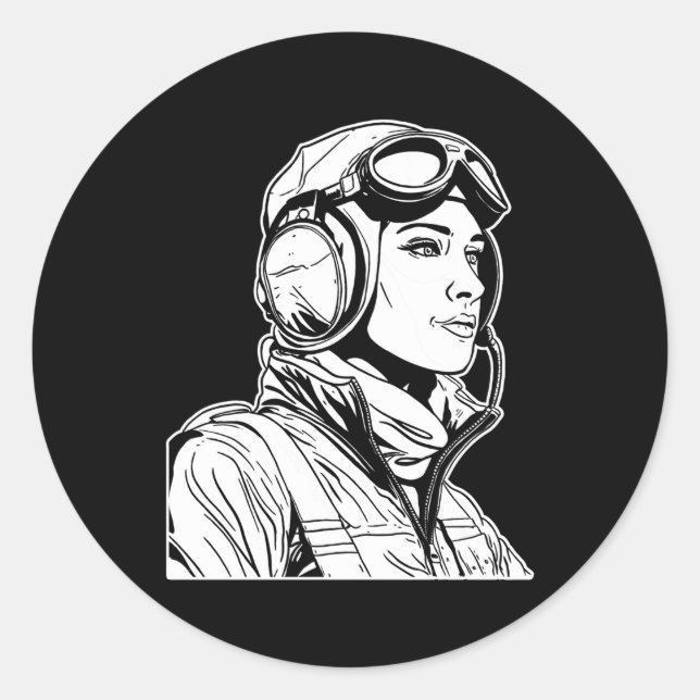 Adesivo Redondo Avião Piloto Aeronáutico Avião Voador Aviato (Frente)