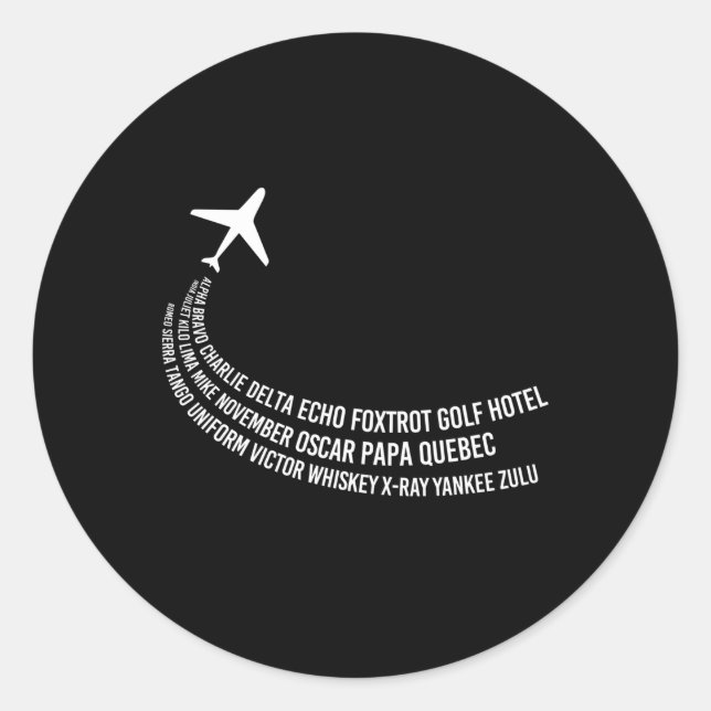 Adesivo Redondo Avião Piloto Alfabético Fonético (Frente)