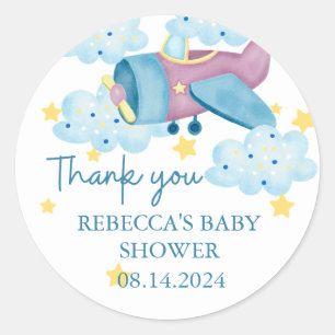 Adesivo Redondo Avião roxo para cima e para fora Obrigado