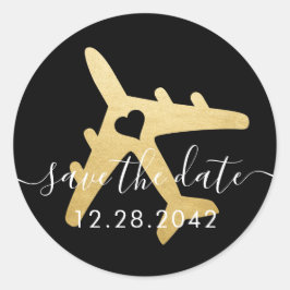 Adesivo Redondo Avião - Viagem Romântico Destino Salvar a Data