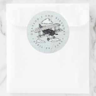 Adesivo Redondo Avião Vintage   Favor de Festa de aniversário Vi