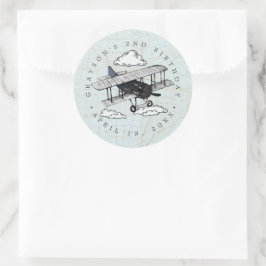 Adesivo Redondo Avião Vintage | Favor de Festa de aniversário Viag