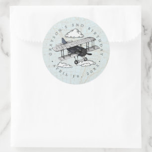 Adesivo Redondo Avião Vintage   Favor de Festa de aniversário Viag