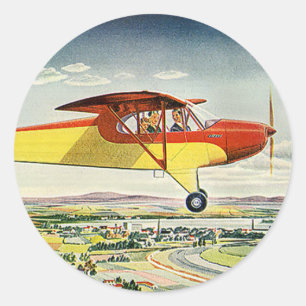 Adesivo Redondo Avião Vintage Transportador Sobre Campos De Fazend