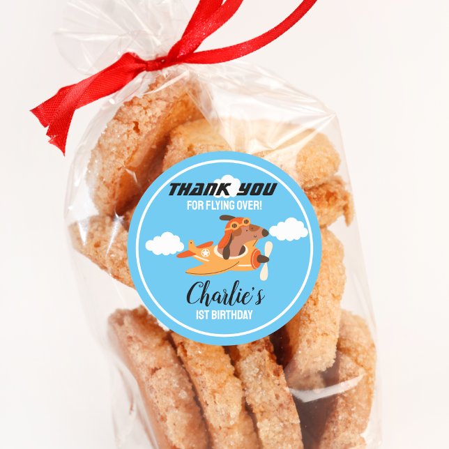 Adesivo Redondo Avião Voador Piloto De Cães,Belo Aniversário Obrig (Criador carregado)