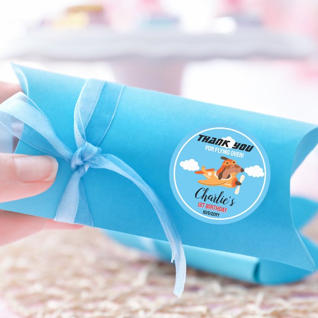 Adesivo Redondo Avião Voador Piloto De Cães,Belo Aniversário Obrig (Criador carregado)