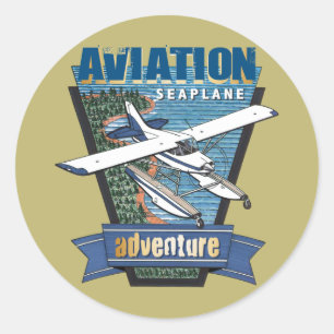 Adesivo Redondo Aviation Seaplane Adventure