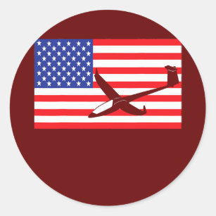 Adesivo Redondo Aviões Planadores dos EUA Piloto de bandeira ameri