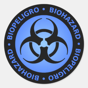 Adesivo Redondo Aviso azul do Biohazard