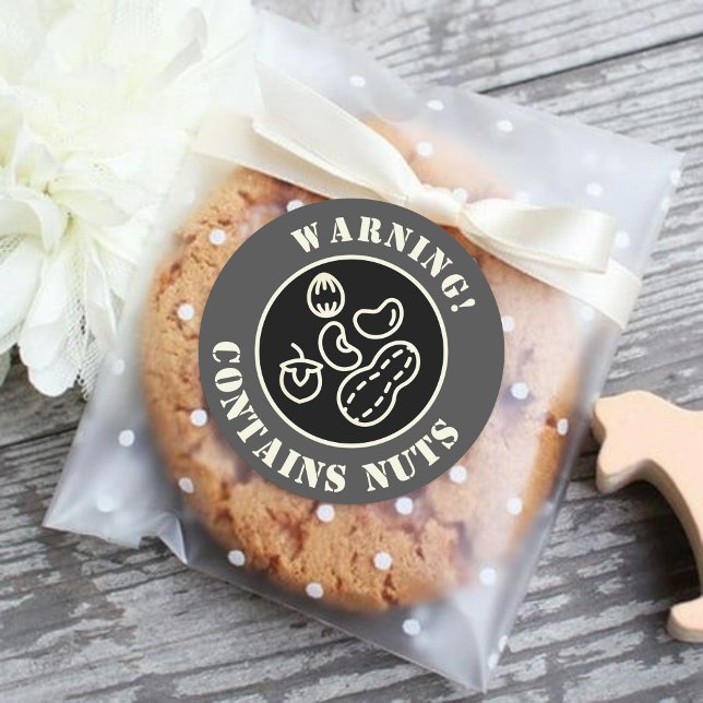 Adesivo Redondo Aviso contém Rótulo de Comida de loucos (Criador carregado)