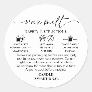 Adesivo Redondo Aviso de Fusão de Cera   Instruções de queimadura 
