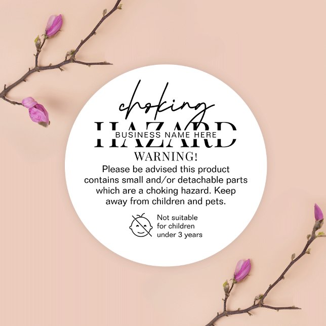 Adesivo Redondo Aviso de Risco de Choque Mínimo Preto e Branco (Criador carregado)