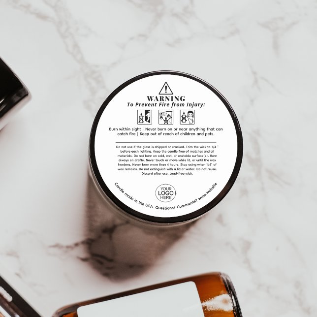 Adesivo Redondo Avisos de Velas Ícones de segurança Adicionar sua  (Candle Warning Safety Icons Add Your Logo Label)