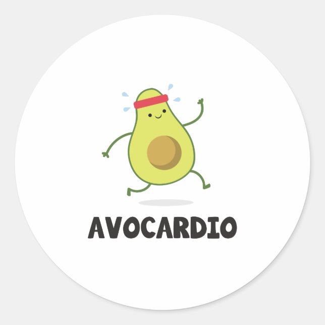 Adesivo Redondo Avo Cardio Funny Workout Fruta tropical Avocado (Frente)