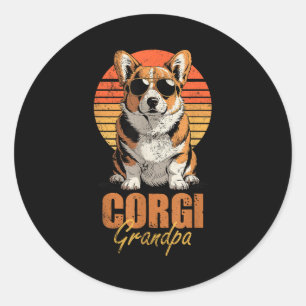 Adesivo Redondo Avô do Corgi Retro Legal Engraçado Amante de Cães