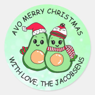 Adesivo Redondo Avo Feliz Natal Avocado Humor Holiday