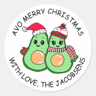 Adesivo Redondo Avo Feliz Natal Avocado Humor Holiday