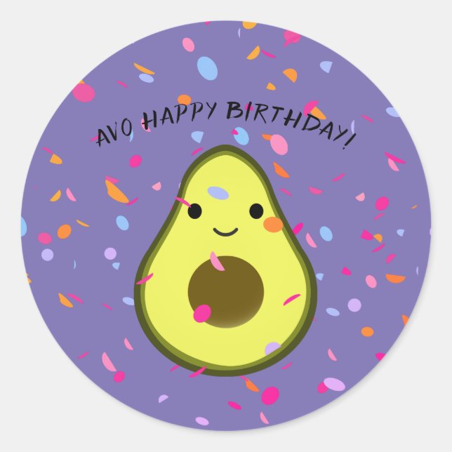 Adesivo Redondo Avo Happy Birthday Encantado Avocado Pun (Frente)
