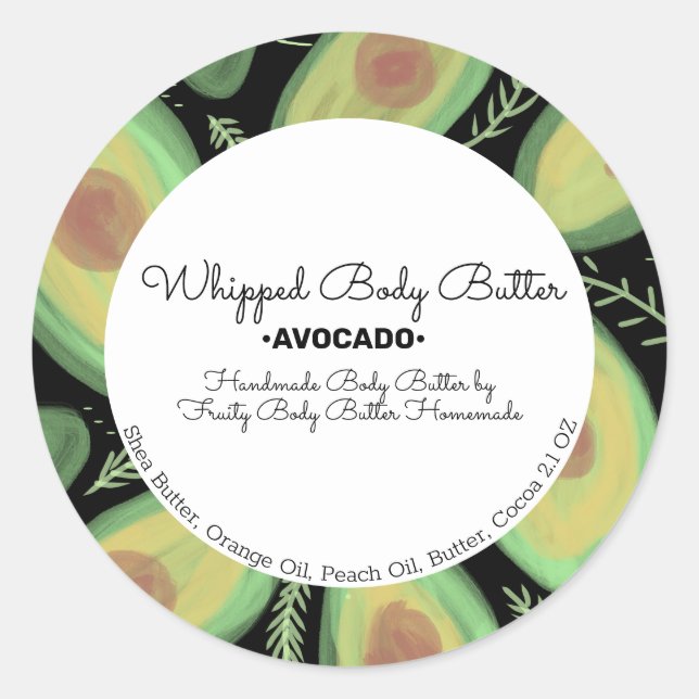 Adesivo Redondo Avocado Art Body Butter Branding Packaging (Frente)