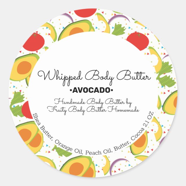 Adesivo Redondo Avocado Body Butter Branding Packaging (Frente)