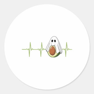 Adesivo Redondo Avocado Heartbeat Halloween Ghost Boocado Vegan Me