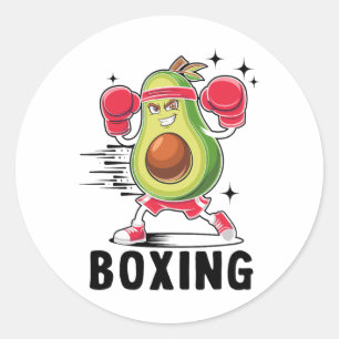 Adesivo Redondo Avocado Jogando Boxing Comida Vegetariana Saudável